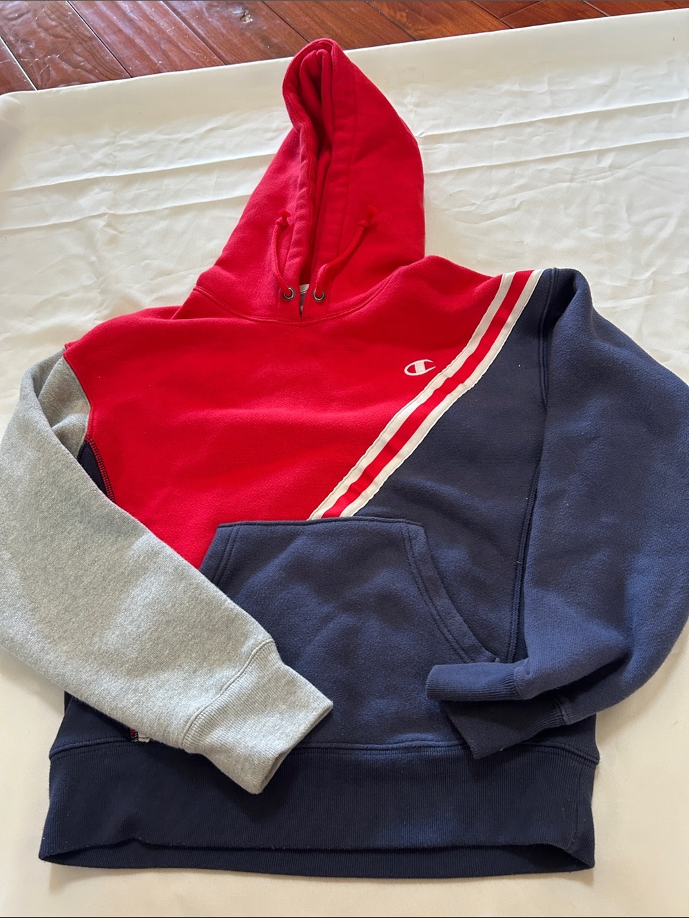 Champion Colorblocked Pullover Hoodie in Red, Navy & Gray